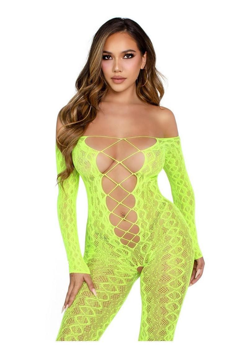 Python Net Crotchless Footless Lingerie Jumpsuit - Image 5