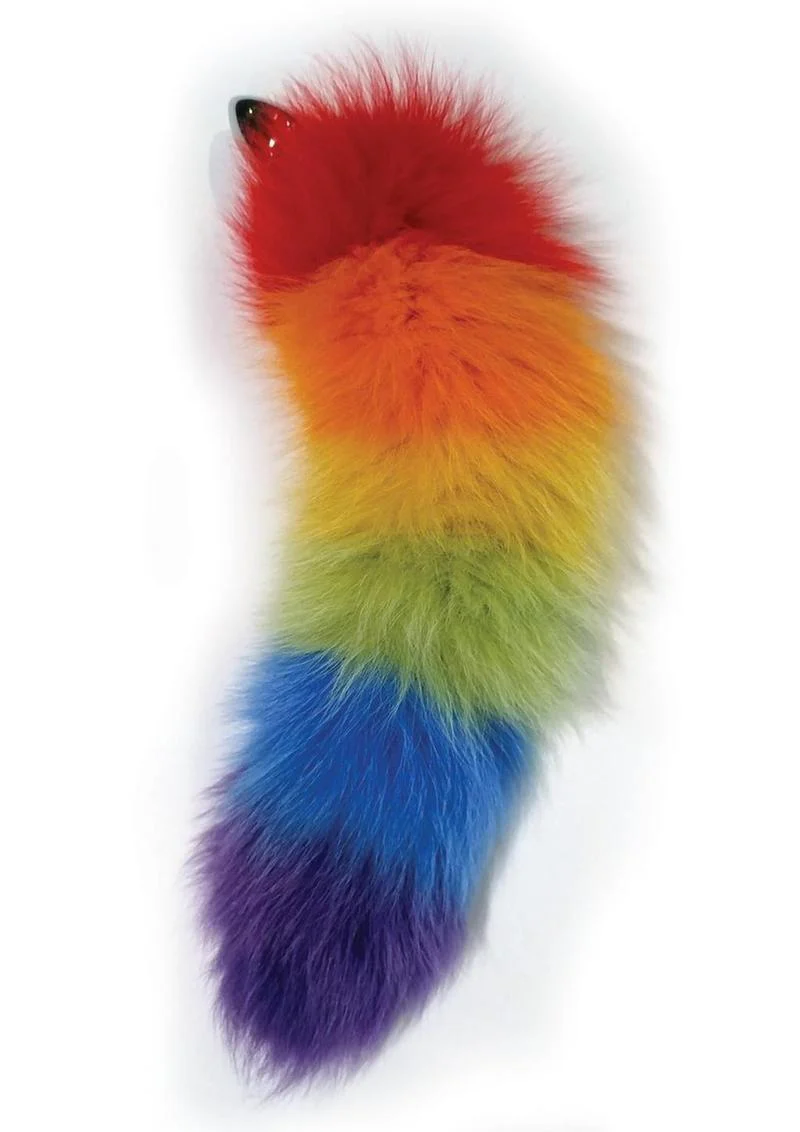 Rainbow Foxy Tail Pleasure Plug Stainless Steel Butt Plug-Fur Tail - Image 2