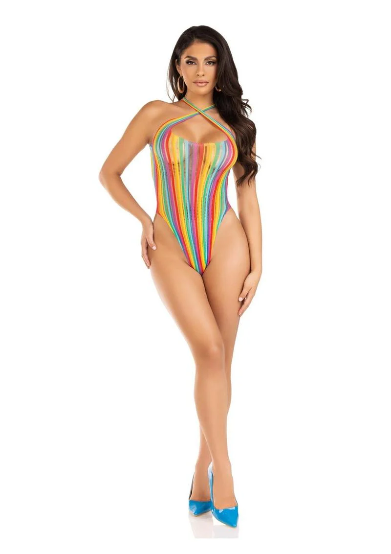 Rainbow Stripe Cross Over Halter Bodysuit - Image 4