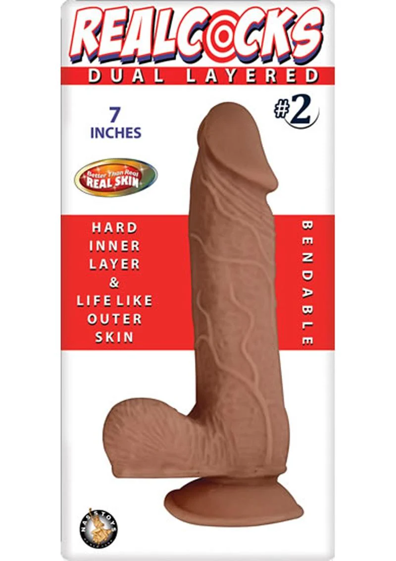 RealCocks Dual Layered #2 Bendable Dildo 7-Inch Realistic Caramel - Image 4
