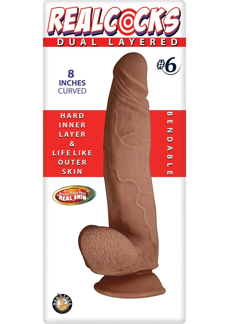 RealCocks Dual Layered #6 Bendable Curved Dildo 8-Inch Caramel - Image 4