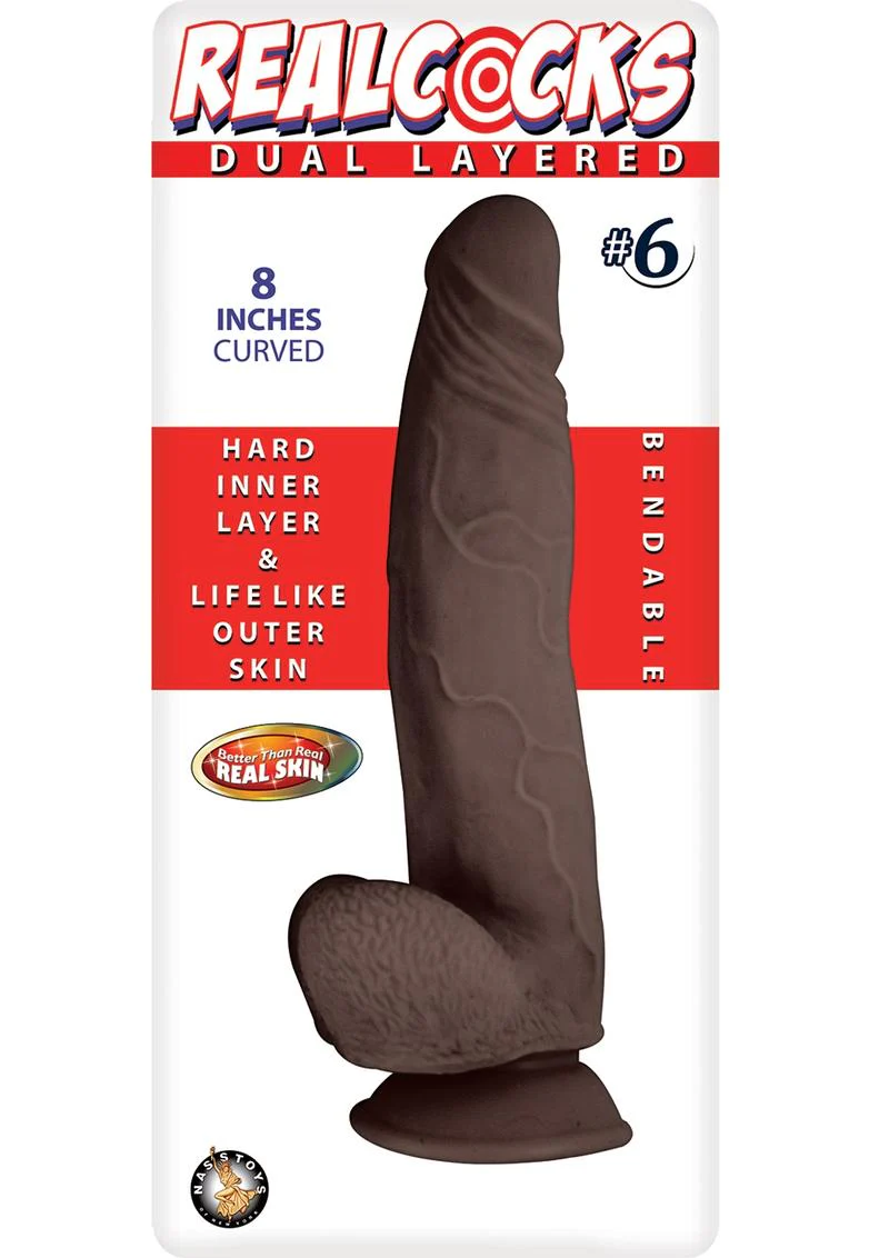 RealCocks Dual Layered #6 Bendable Curved Dildo 8-Inch Caramel - Image 5