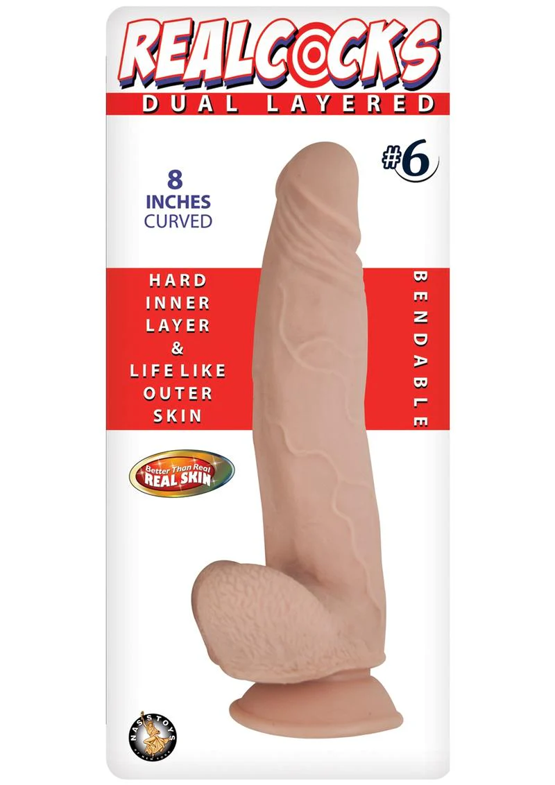 RealCocks Dual Layered #6 Bendable Curved Dildo 8-Inch Caramel - Image 6