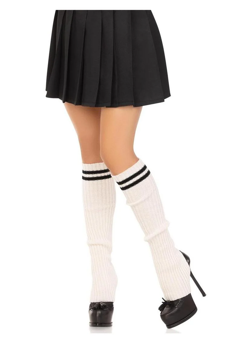 Ribbed Stirrup Leg Warmers with Athletic Stripe