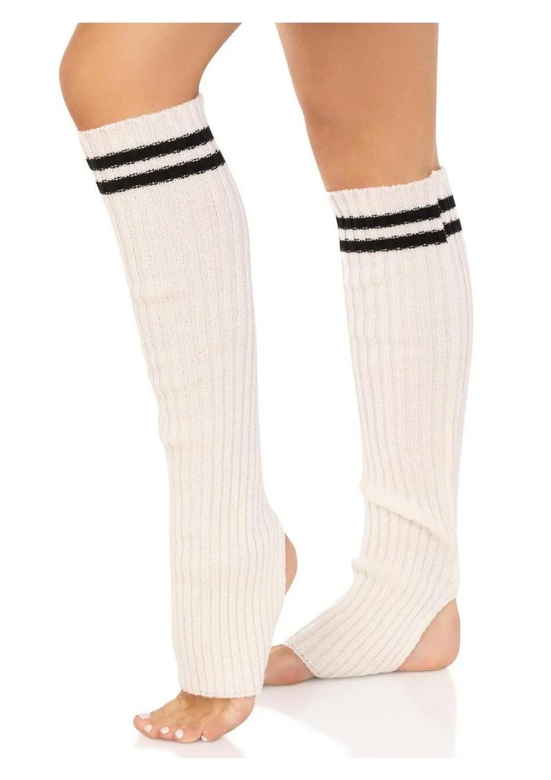Ribbed Stirrup Leg Warmers with Athletic Stripe - Image 2