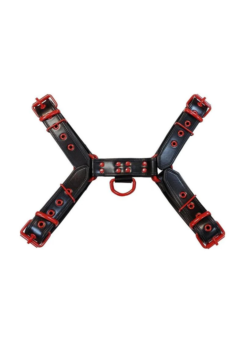 Rouge Leather Over-the-Head Harness Trim And Adjustable Buckles