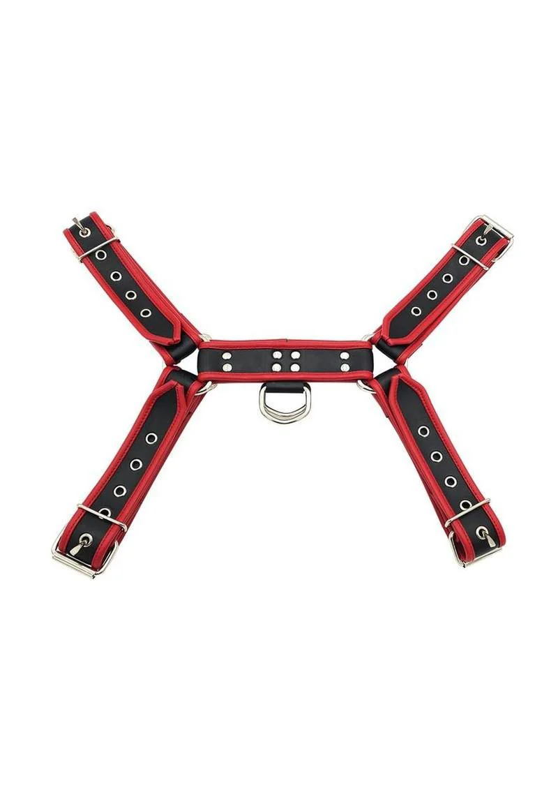 Rouge PVC O-T-H Front Harness Black And Red Adjustable Bondage