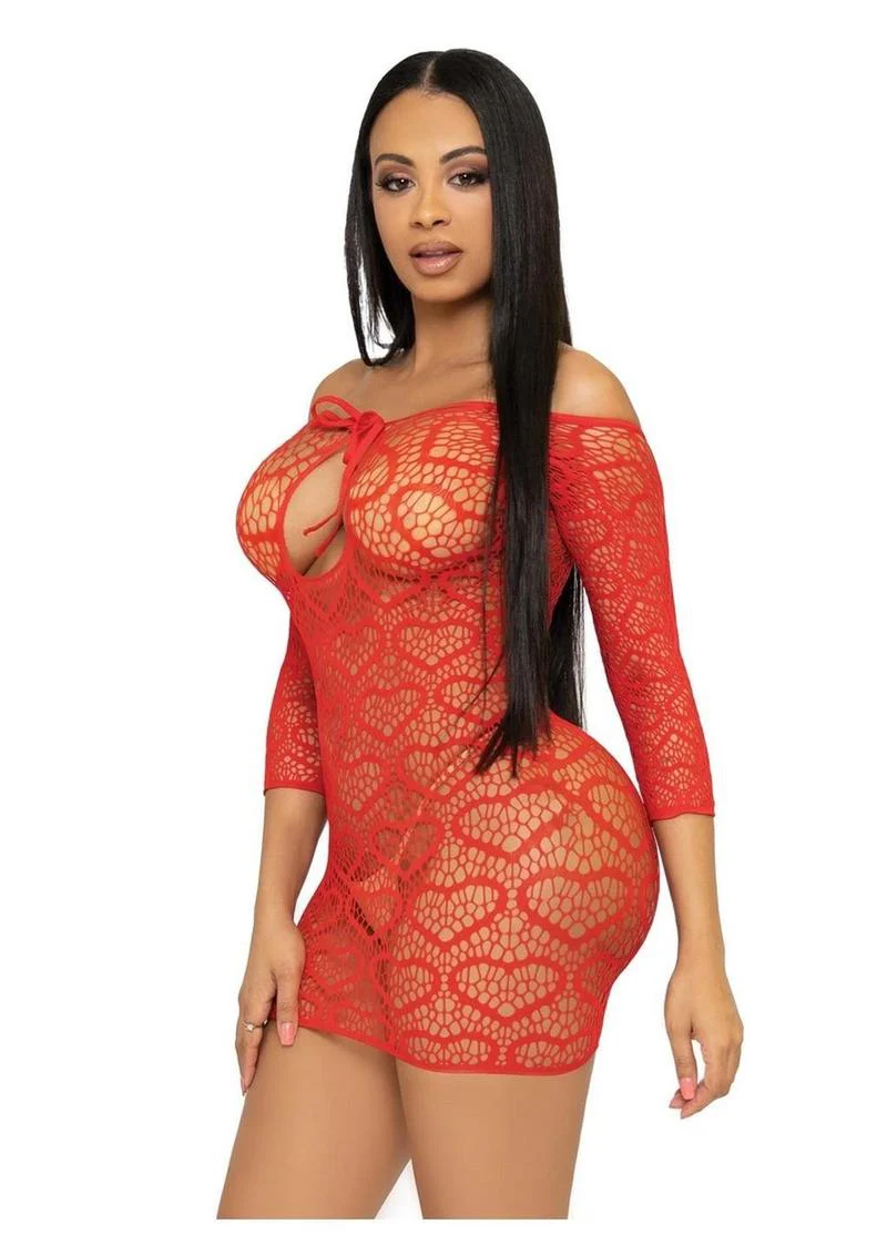 Seamless Heart Net Mini Dress with Keyhole Tie Front - Image 7