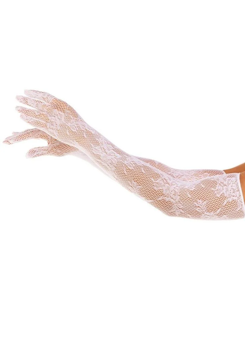 Seamless Opera Length Floral Net Gloves