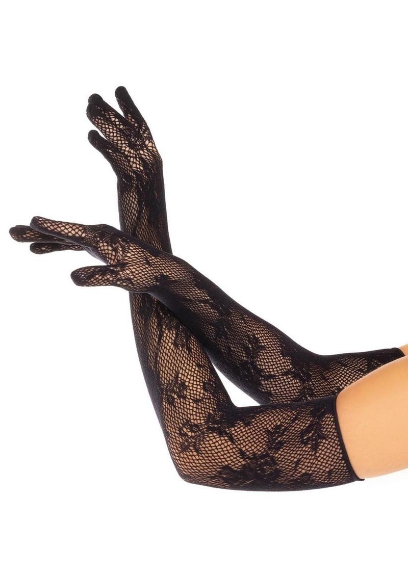 Seamless Opera Length Floral Net Gloves - Image 2