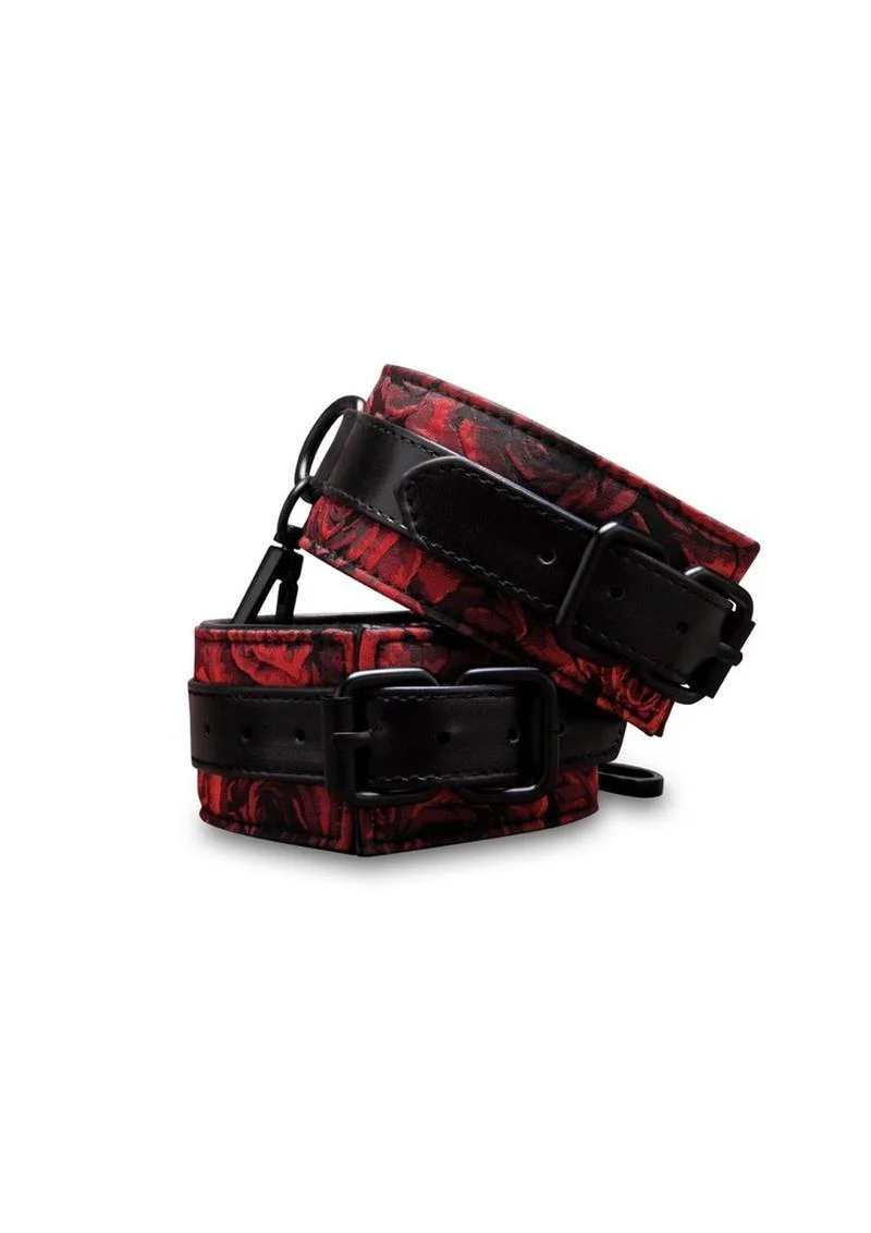 Secret Kisses Rosegasm Faux Leather Handcuffs and Satin Blindfold - Image 2