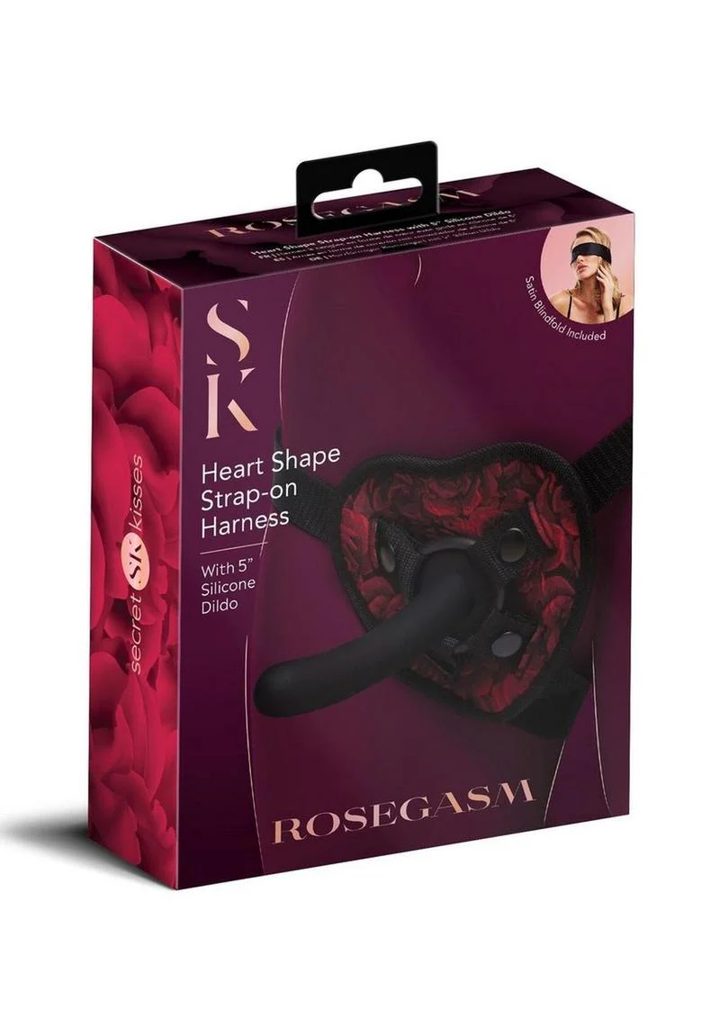 Secret Kisses Rosegasm Heart Shape Strap-On Harness Dildo Satin Blindfold - Image 3