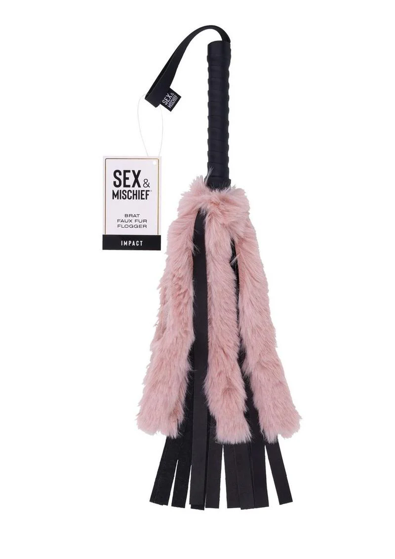 Sex And Mischief Brat Faux Fur Flogger Pink And Black Impact Play - Image 4