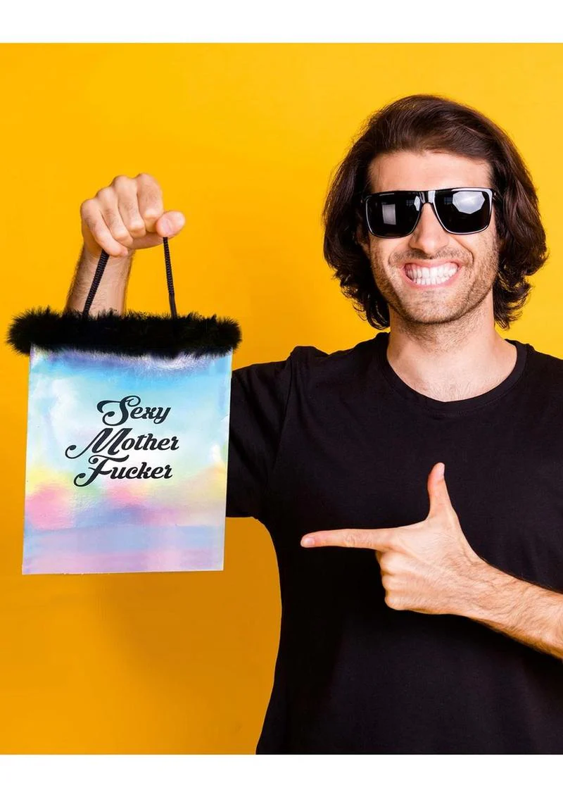 Sexy Mother Fucker Gift Bag Silver with Faux Fur Trim - Image 3