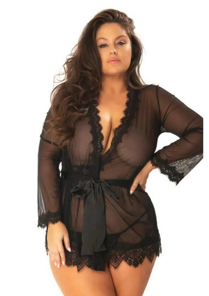 Sheer Mesh Eyelash Lace Robe Plus Size
