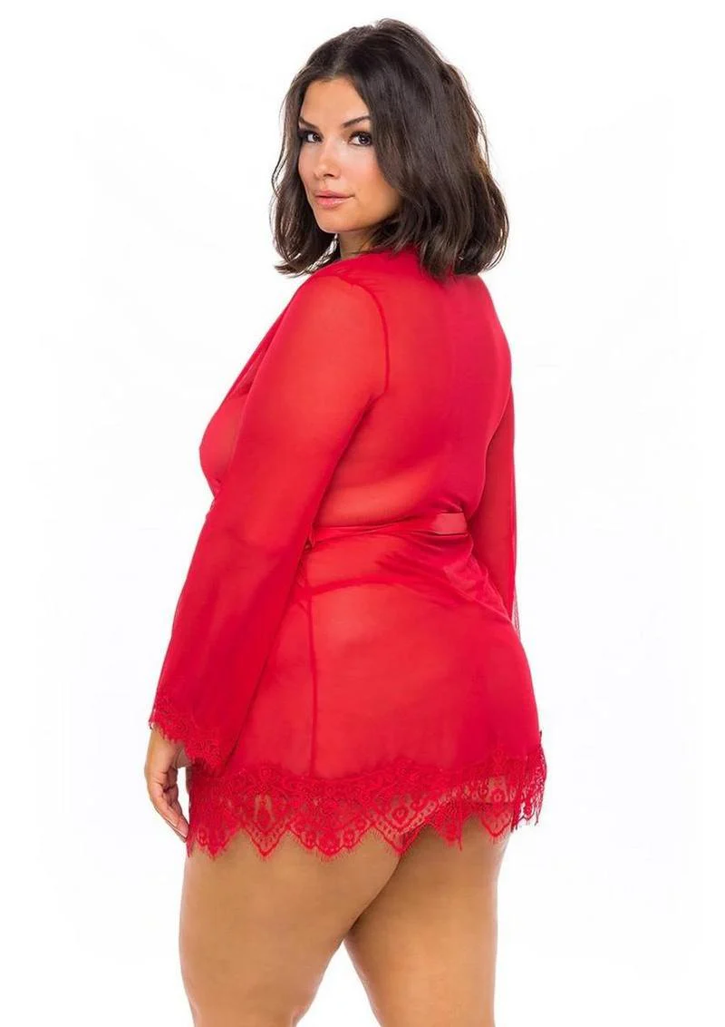 Sheer Mesh Eyelash Lace Robe Plus Size - Image 4