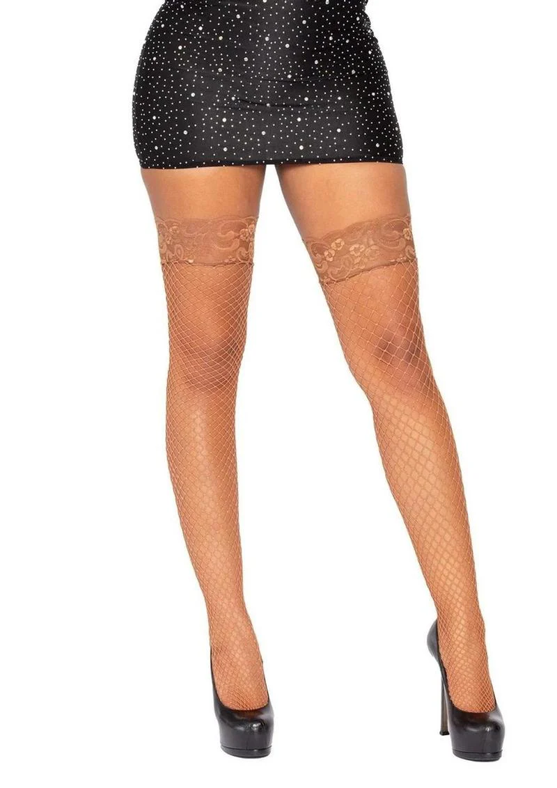 Spandex Industrial Net Thigh Highs with Stay Up Lace Top - Image 2