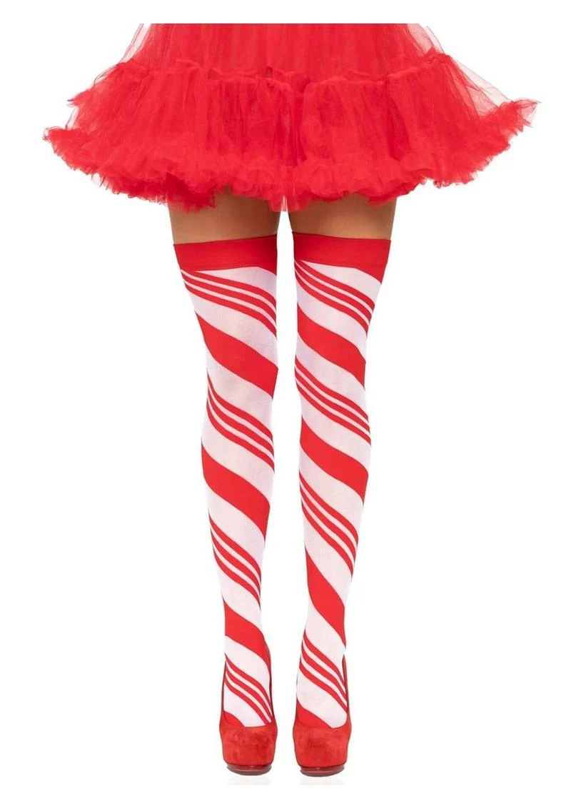 Spandex Sheer Candy Cane Striped Thigh Highs