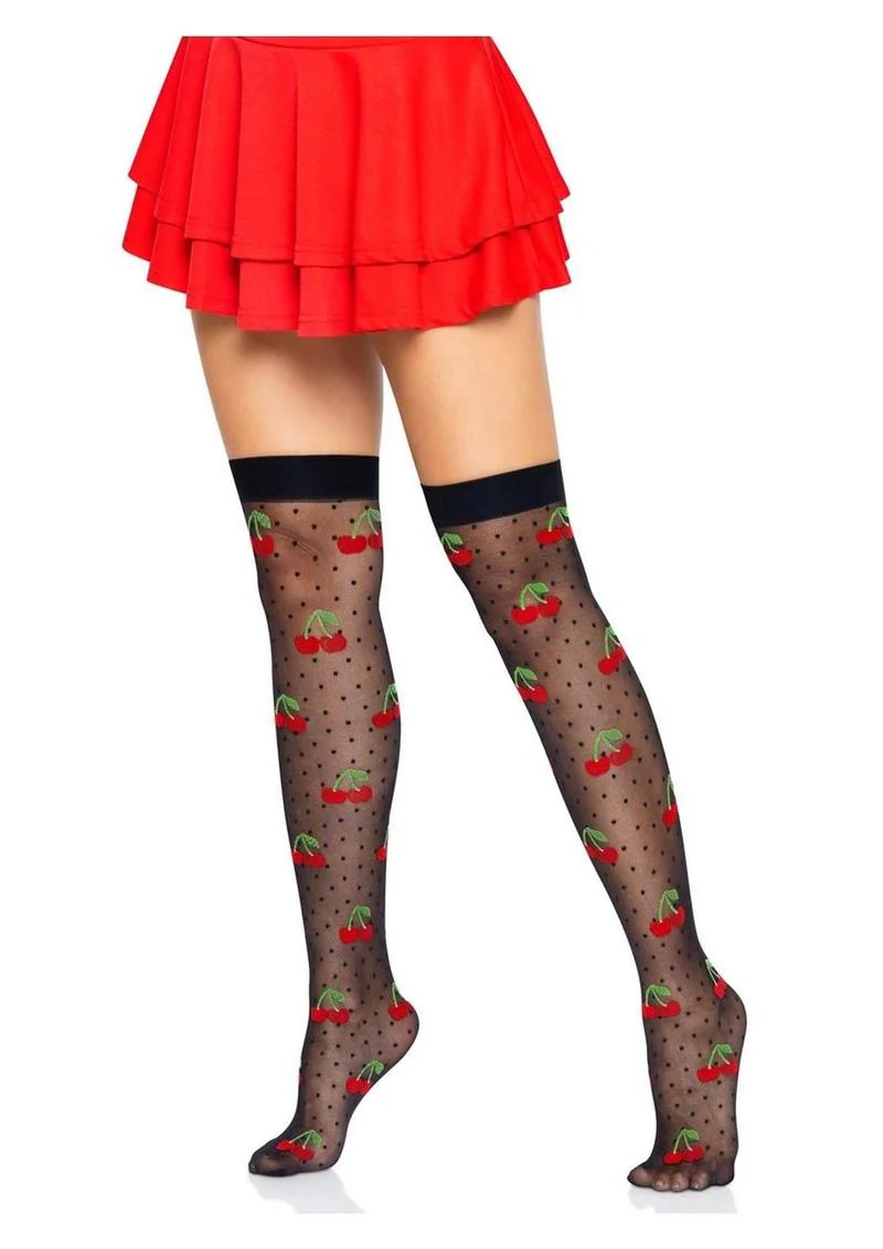 Spandex Sheer Polka Dot Cherry Thigh Highs - Image 2