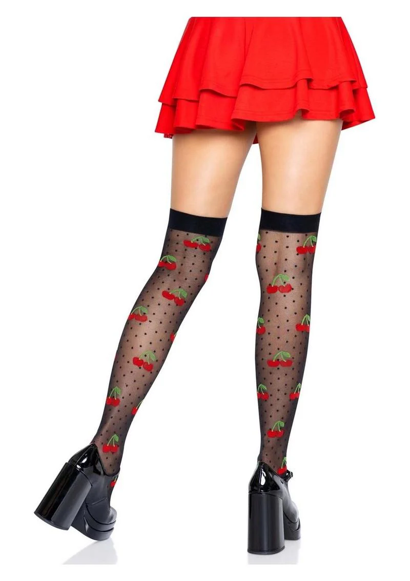 Spandex Sheer Polka Dot Cherry Thigh Highs - Image 4