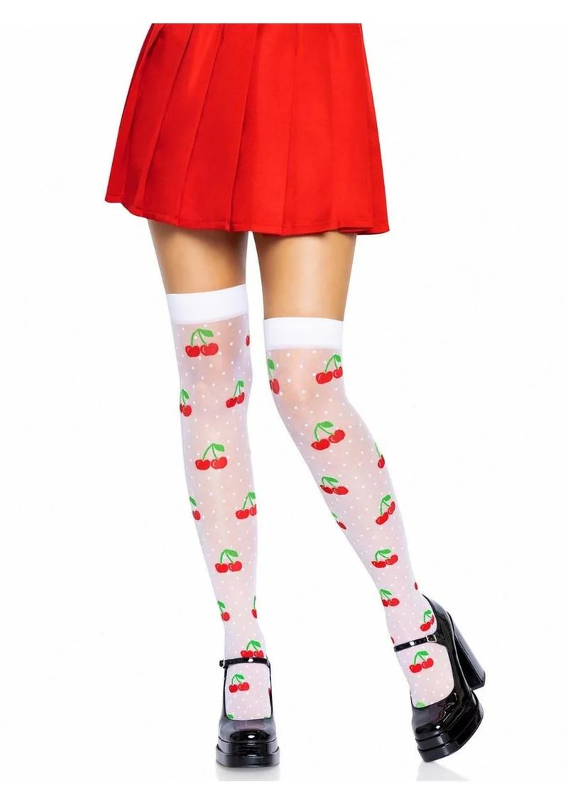 Spandex Sheer Polka Dot Cherry Thigh Highs - Image 7