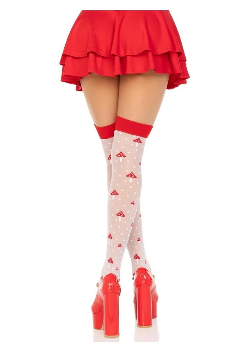 Spandex Sheer Polka Dot Mushroom Thigh Highs - Image 3