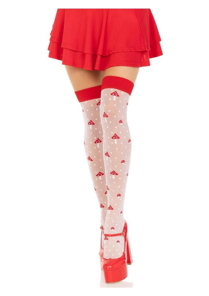 Spandex Sheer Polka Dot Mushroom Thigh Highs - Image 4