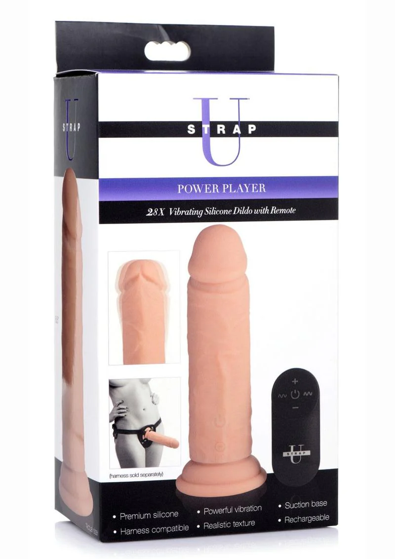 Strap U Power Player 28X Vibrating Rechargeable Silicone Dildo with Remote - Image 4