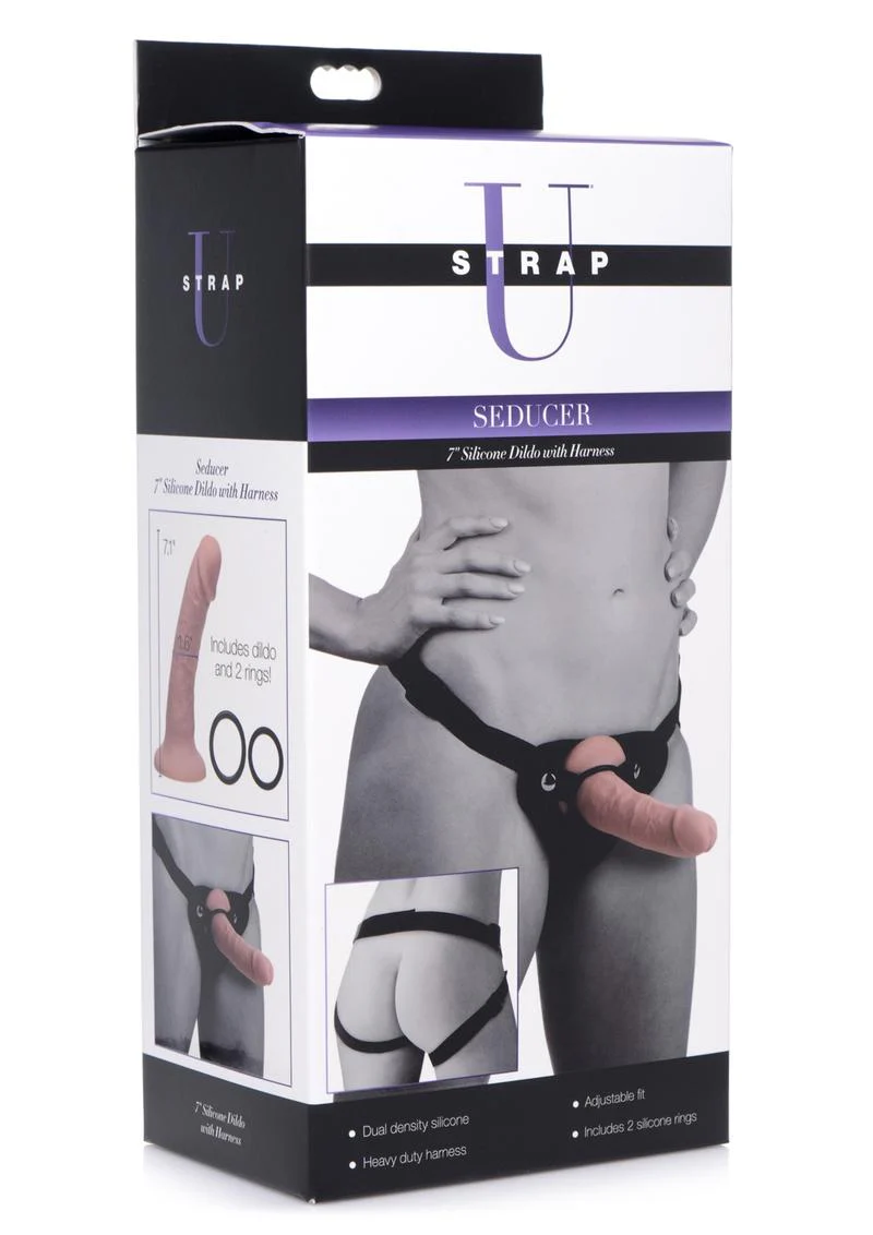 Strap U Seducer Silicone Adjustable Fit Vanilla Dildo with Harness - Image 4