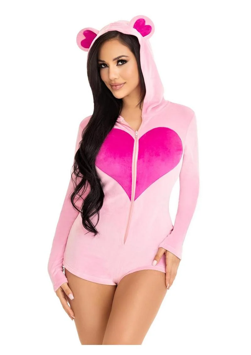 Sweetheart Bear Velvet Zip Up Romper with Heart Accent - Image 5