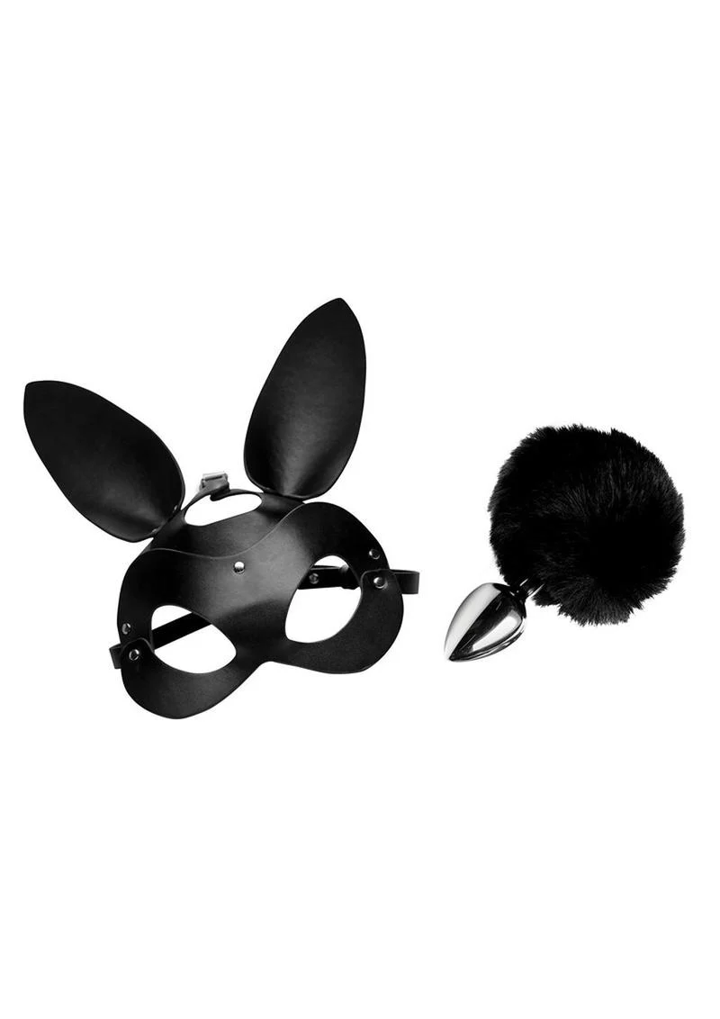 Tailz Bunny Tail And Mask Set Black Stainless Steel Plug - Image 2