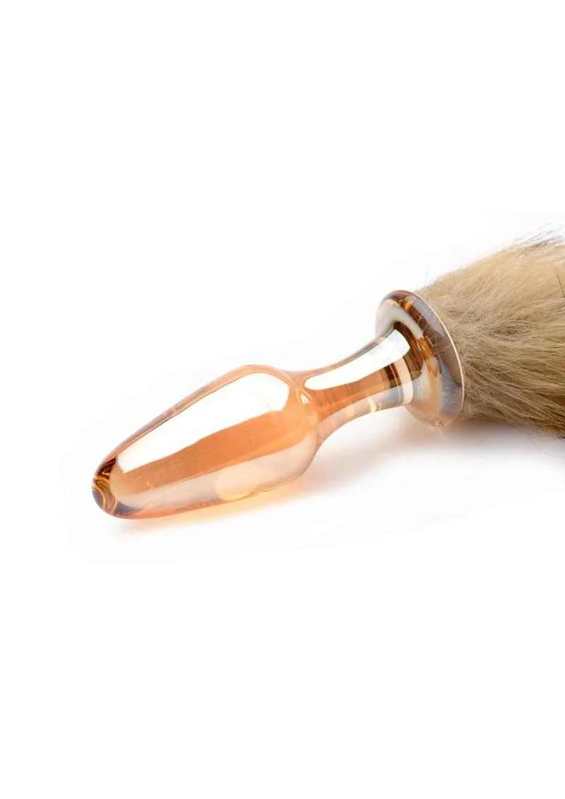 Tailz Fox Tail Anal Plug Orange Glass Plug Realistic Faux Fur Tail - Image 3