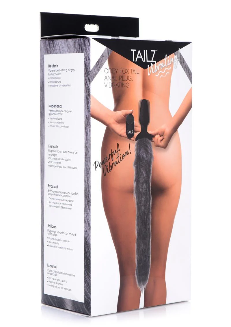 Tailz Vibrating Grey Fox Tail Anal Plug Powerful Vibrations - Image 4
