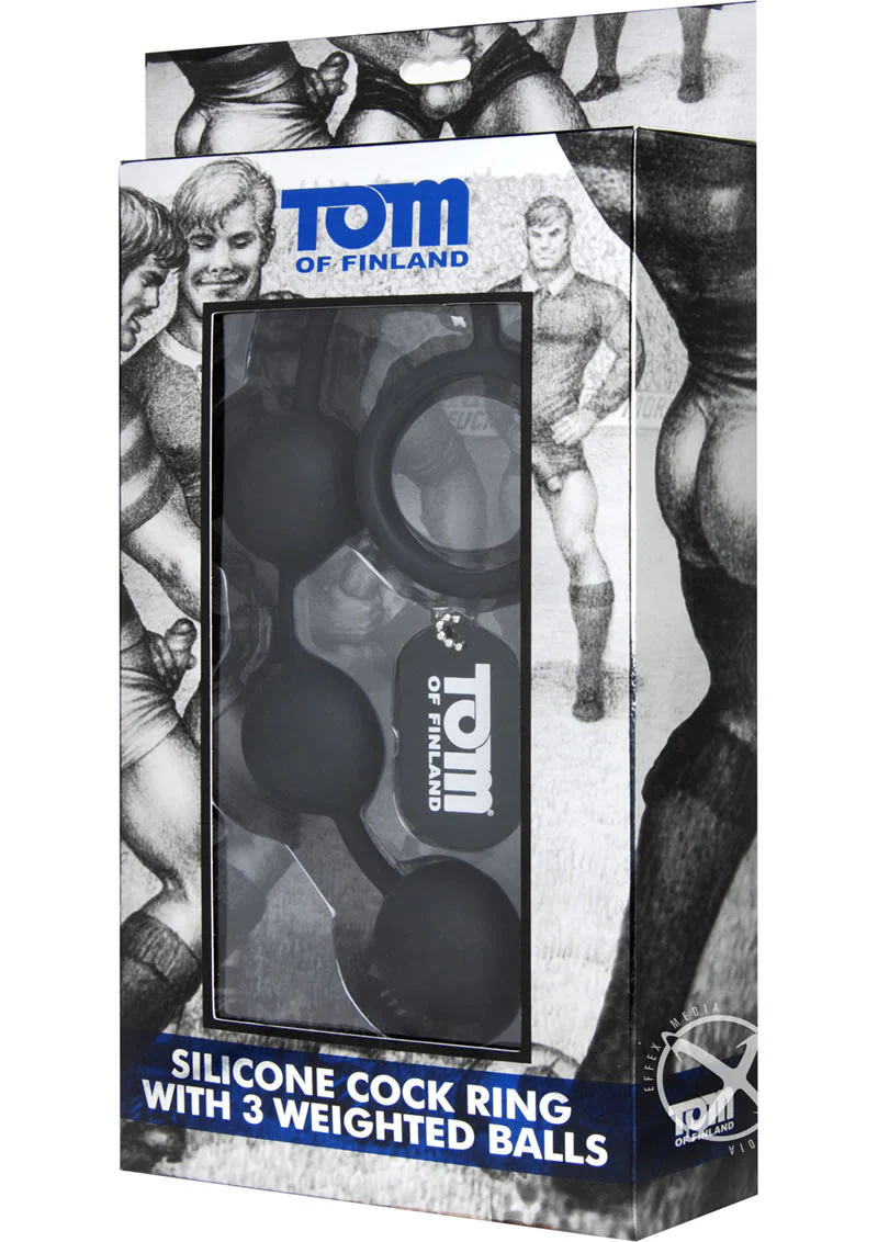 Tom of Finland Silicone Cock Ring with 3 Weighted Balls - Image 3