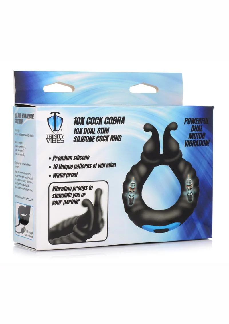 Trinity Vibes 10X Cock Cobra Dual Stim Waterproof Silicone Cock Ring - Image 4