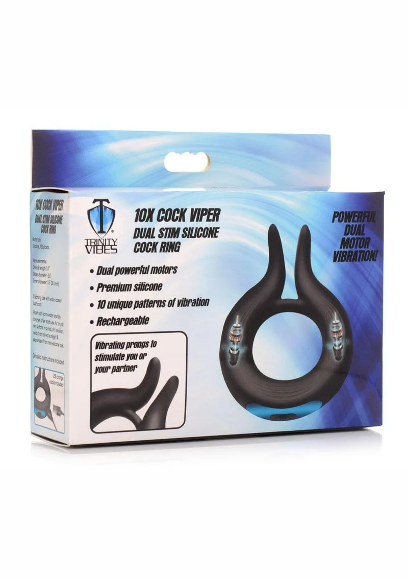 Trinity Vibes 10X Cock Viper Dual Stim Rechargeable Silicone Cock Ring - Image 4