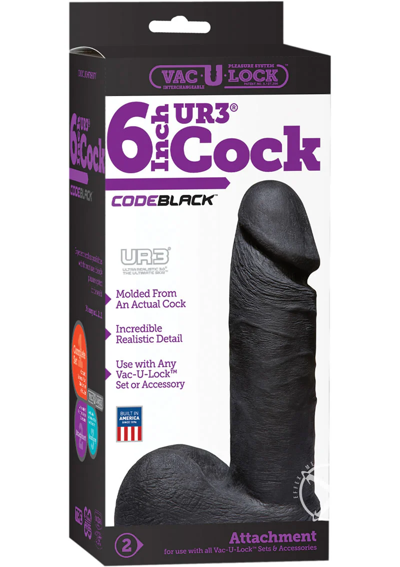 Vac-U-Lock 6in Code Black UR3 Dildo Detail And Harness Compatible - Image 5