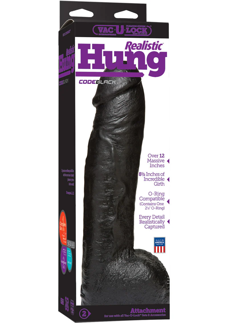 Vac-U-Lock Code Black Realistic Hung Dildo O-Ring Compatible - Image 3