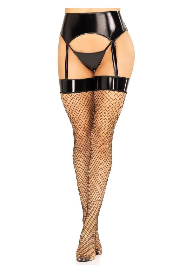 Vinyl Garter Belt with Attached Fishnet Stockings - Image 4